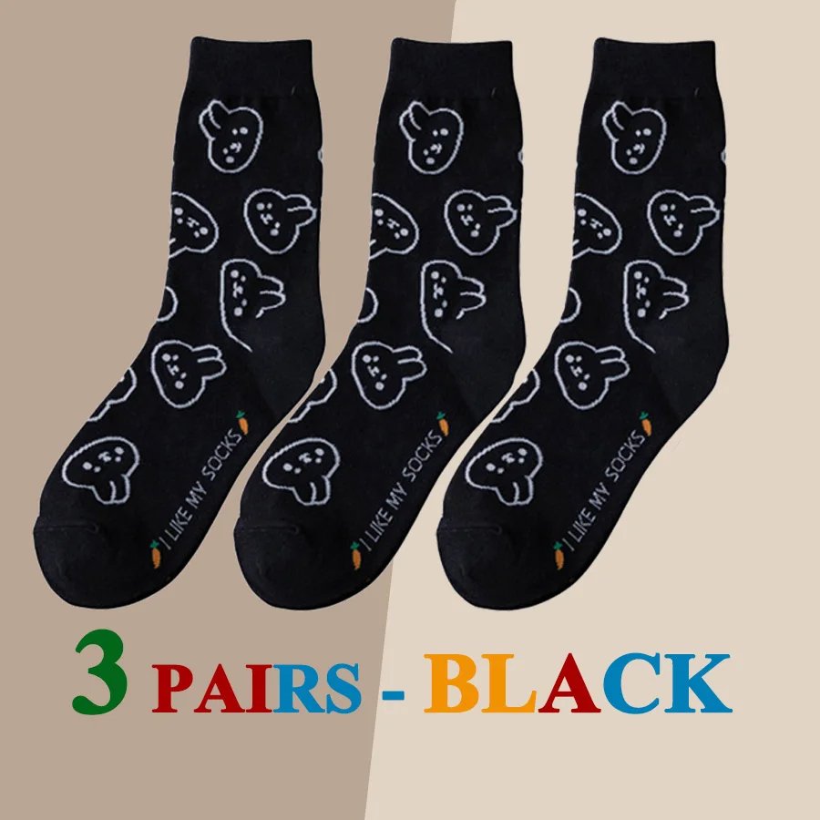 3 Pairs/Lot Cute Socks Women Black White Butterfly Colorful Long Cotton Casual Funny Cartoon Middle Tube Sock Girls Gift