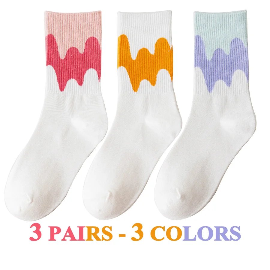 3 Pairs/Lot Cute Socks Women Black White Butterfly Colorful Long Cotton Casual Funny Cartoon Middle Tube Sock Girls Gift