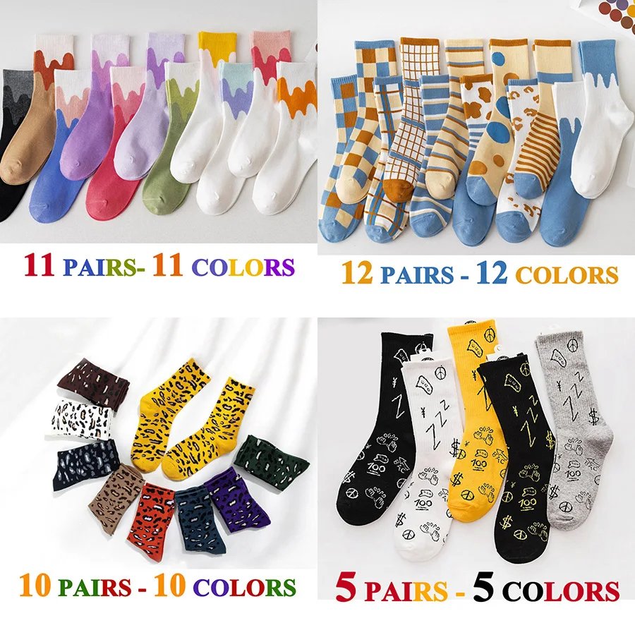 3 Pairs/Lot Cute Socks Women Black White Butterfly Colorful Long Cotton Casual Funny Cartoon Middle Tube Sock Girls Gift
