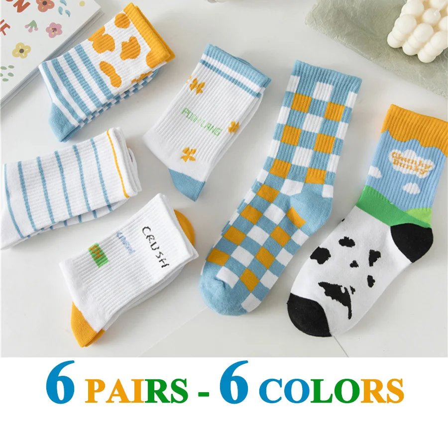 3 Pairs/Lot Cute Socks Women Black White Butterfly Colorful Long Cotton Casual Funny Cartoon Middle Tube Sock Girls Gift