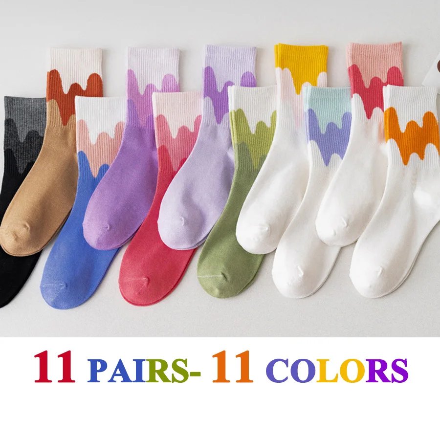 3 Pairs/Lot Cute Socks Women Black White Butterfly Colorful Long Cotton Casual Funny Cartoon Middle Tube Sock Girls Gift