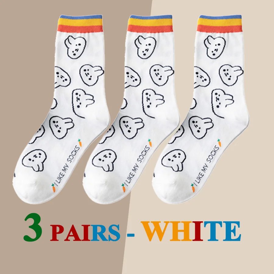 3 Pairs/Lot Cute Socks Women Black White Butterfly Colorful Long Cotton Casual Funny Cartoon Middle Tube Sock Girls Gift