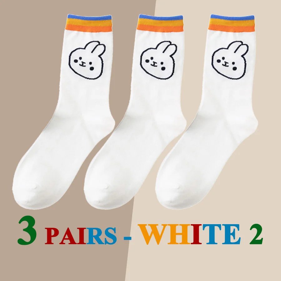 3 Pairs/Lot Cute Socks Women Black White Butterfly Colorful Long Cotton Casual Funny Cartoon Middle Tube Sock Girls Gift