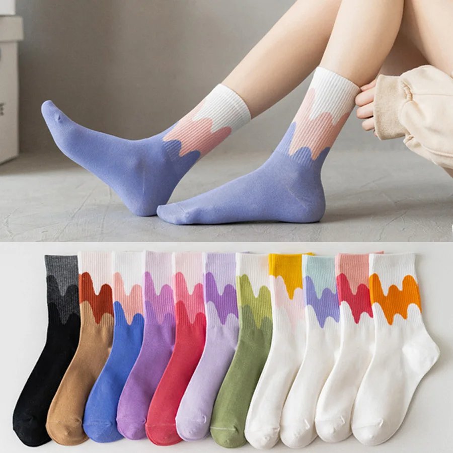 3 Pairs/Lot Cute Socks Women Black White Butterfly Colorful Long Cotton Casual Funny Cartoon Middle Tube Sock Girls Gift