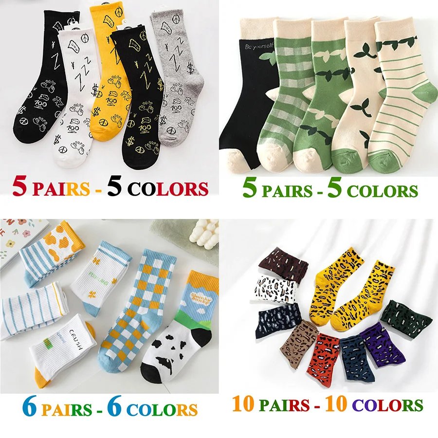 3 Pairs/Lot Cute Socks Women Black White Butterfly Colorful Long Cotton Casual Funny Cartoon Middle Tube Sock Girls Gift