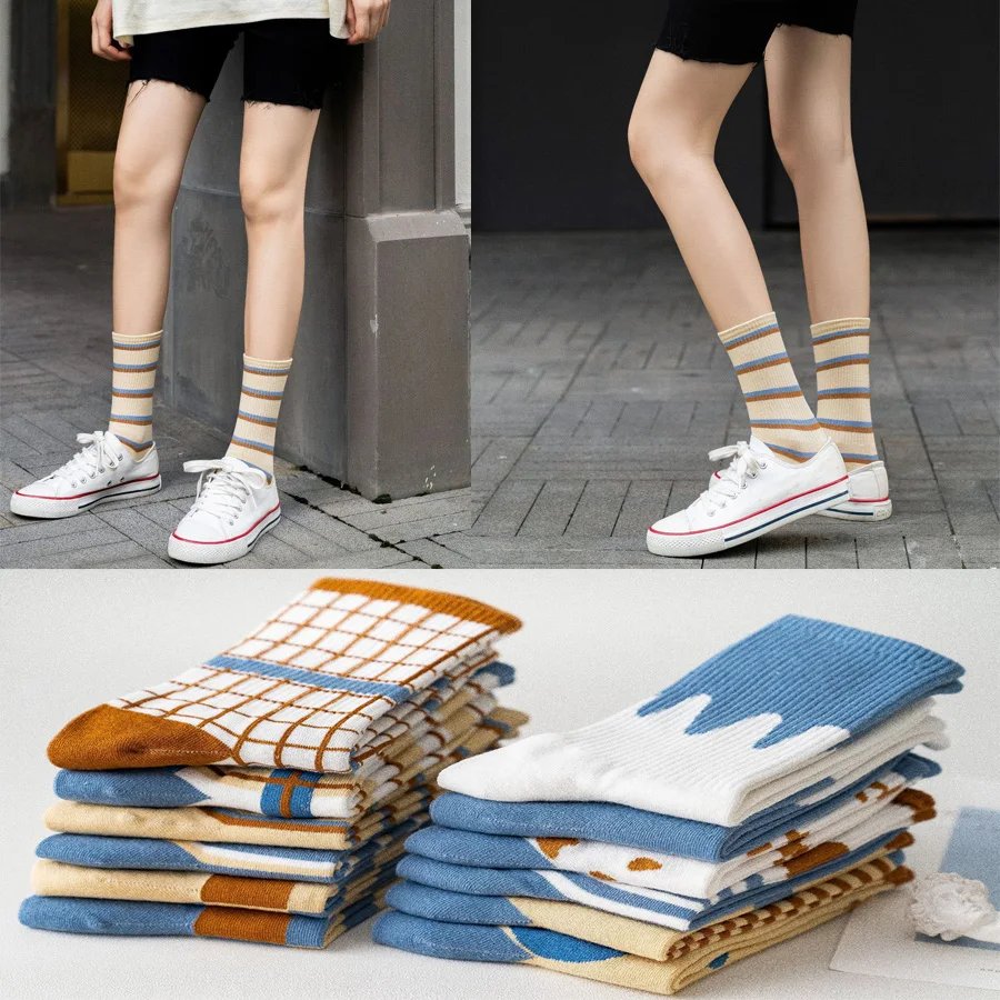 3 Pairs/Lot Cute Socks Women Black White Butterfly Colorful Long Cotton Casual Funny Cartoon Middle Tube Sock Girls Gift