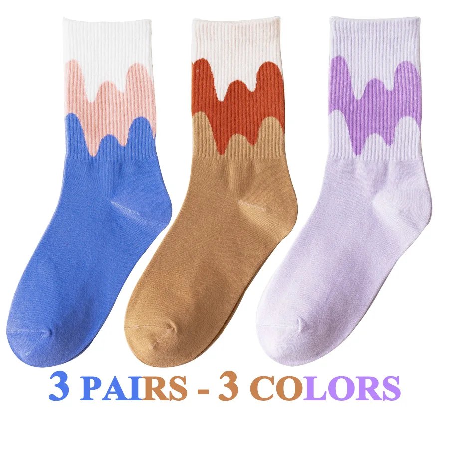 3 Pairs/Lot Cute Socks Women Black White Butterfly Colorful Long Cotton Casual Funny Cartoon Middle Tube Sock Girls Gift