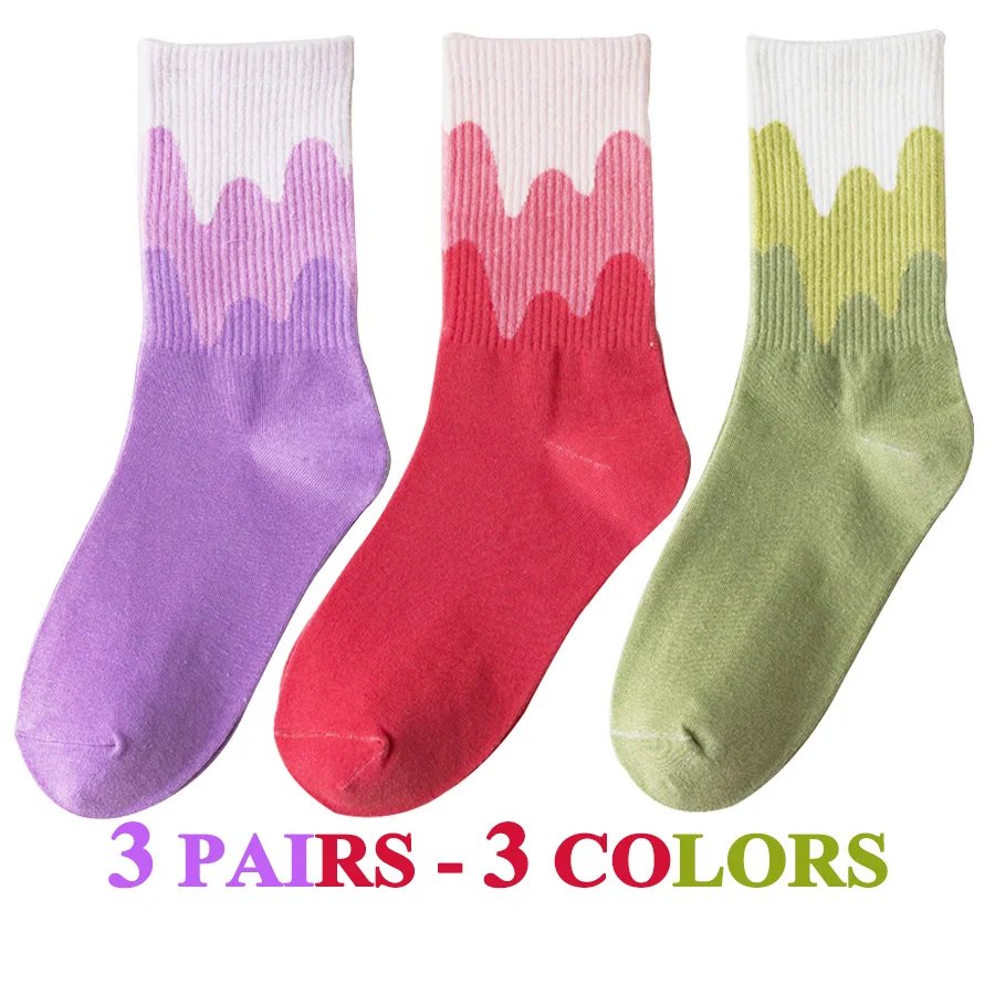3 Pairs/Lot Cute Socks Women Black White Butterfly Colorful Long Cotton Casual Funny Cartoon Middle Tube Sock Girls Gift
