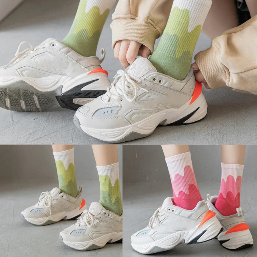 3 Pairs/Lot Cute Socks Women Black White Butterfly Colorful Long Cotton Casual Funny Cartoon Middle Tube Sock Girls Gift