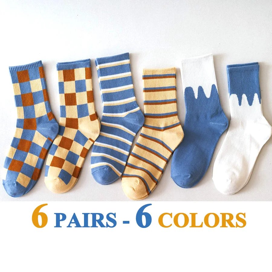 3 Pairs/Lot Cute Socks Women Black White Butterfly Colorful Long Cotton Casual Funny Cartoon Middle Tube Sock Girls Gift