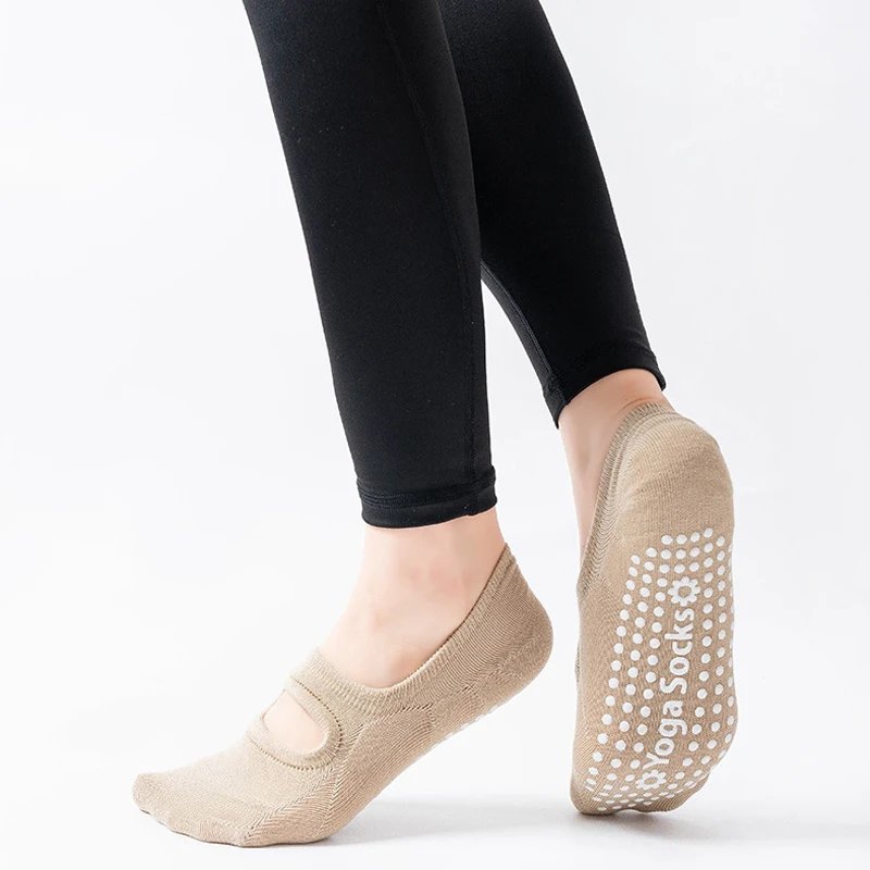 2 Pairs Yoga Socks for Women Cotton Silicone Anti-slip Ballet Pilates Sock No-Show Backless Breathable Bandage Dance Sport Socks