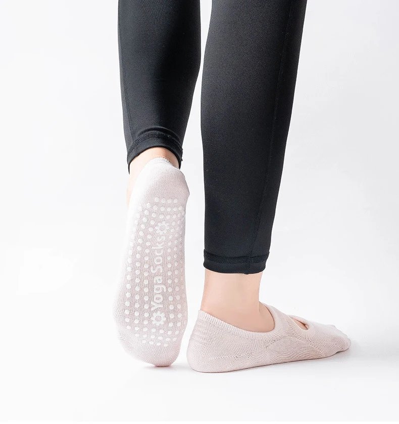 2 Pairs Yoga Socks for Women Cotton Silicone Anti-slip Ballet Pilates Sock No-Show Backless Breathable Bandage Dance Sport Socks
