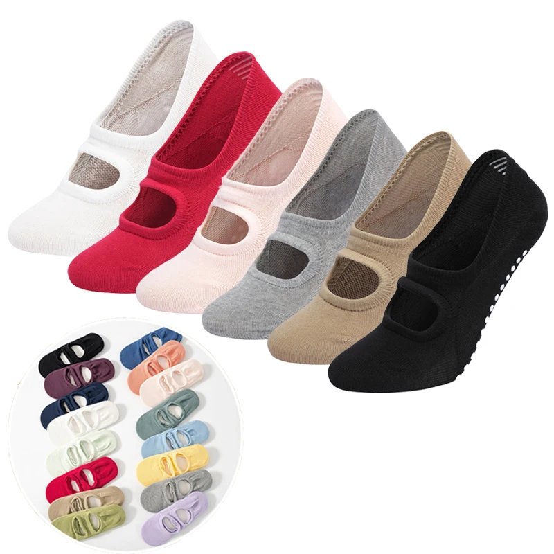 2 Pairs Yoga Socks for Women Cotton Silicone Anti-slip Ballet Pilates Sock No-Show Backless Breathable Bandage Dance Sport Socks