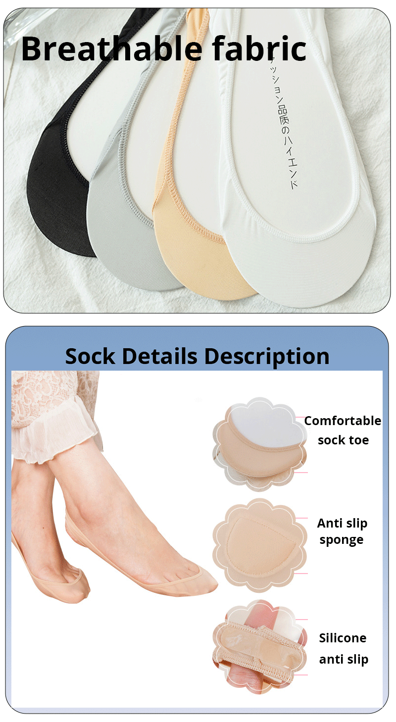 3 Pairs Invisible Boat Socks Women Summer Silicone Non Slip Socks for High Heels Shoes Ice Silk Thin Half Palm Suspender