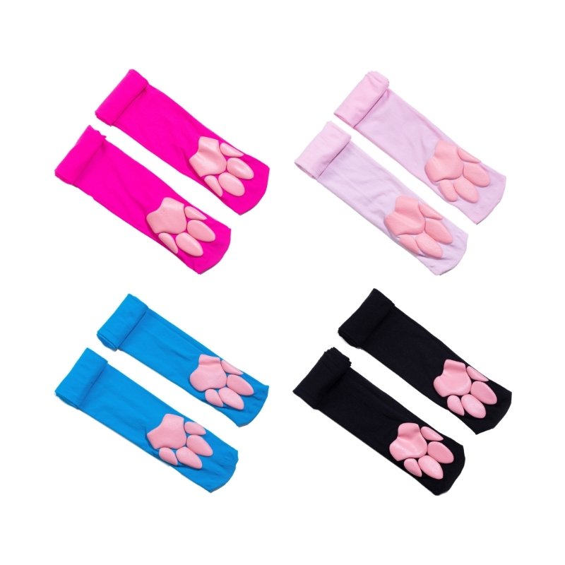 Pink Cat Paw Thigh High Stocking Cosplay 3D Paw Pad Socks Kitten Paw Pad Over The Knee Stockings for Women Girls Gifts