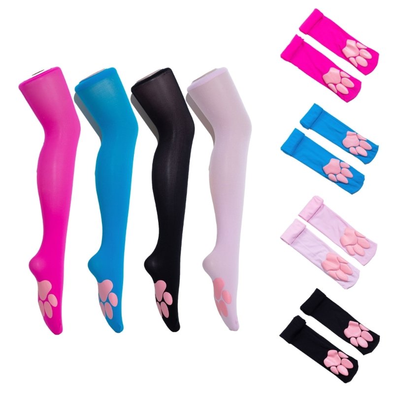 Pink Cat Paw Thigh High Stocking Cosplay 3D Paw Pad Socks Kitten Paw Pad Over The Knee Stockings for Women Girls Gifts