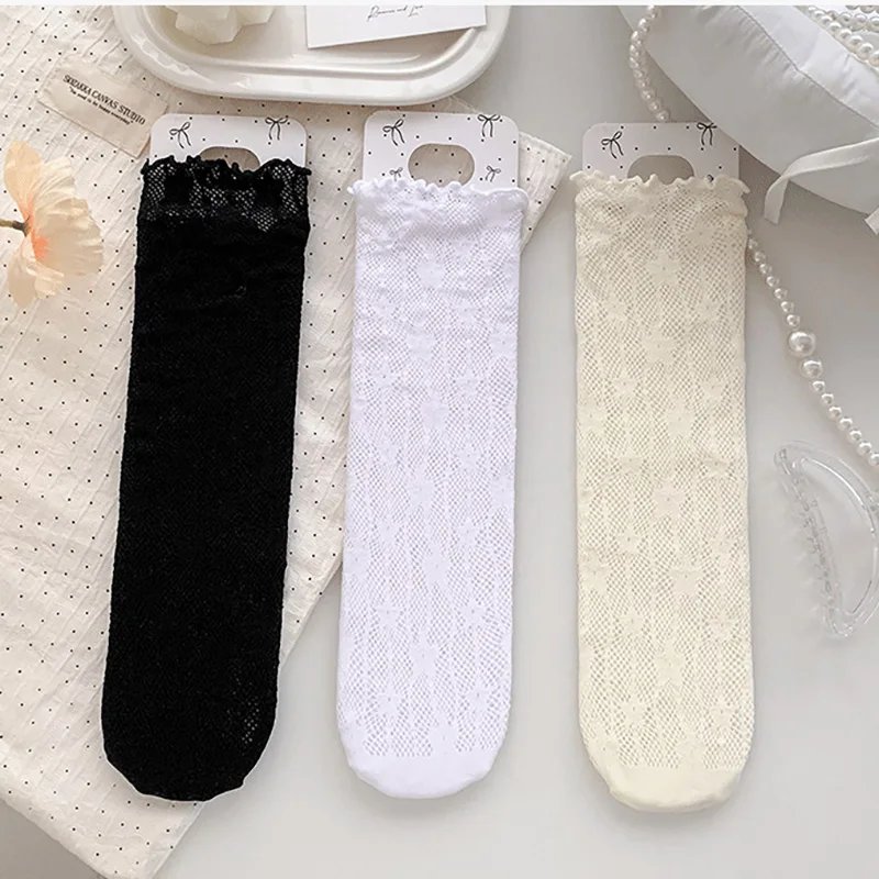 Fashion Socks for Women Cute Flower White Retro Lace Girl Sweet Socks Mesh Simple Women Casual Sweet Breathable Socks Female