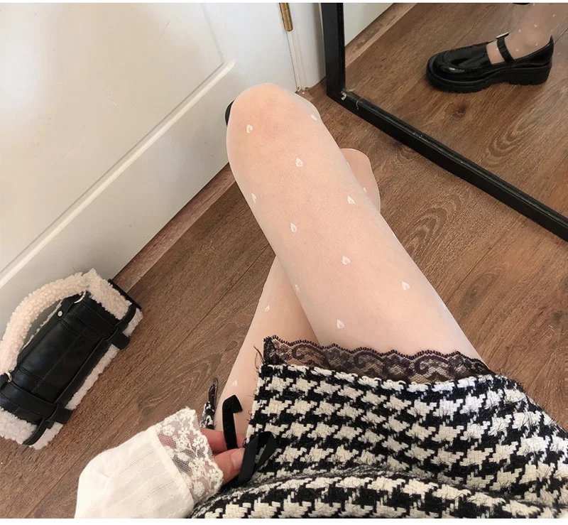 Sexy Women Pantyhose Tights Seamless Sexy Lace Mesh Fishnet Pantyhose Summer Nylon Polka Dot Print Tight Stocking Female Hosiery