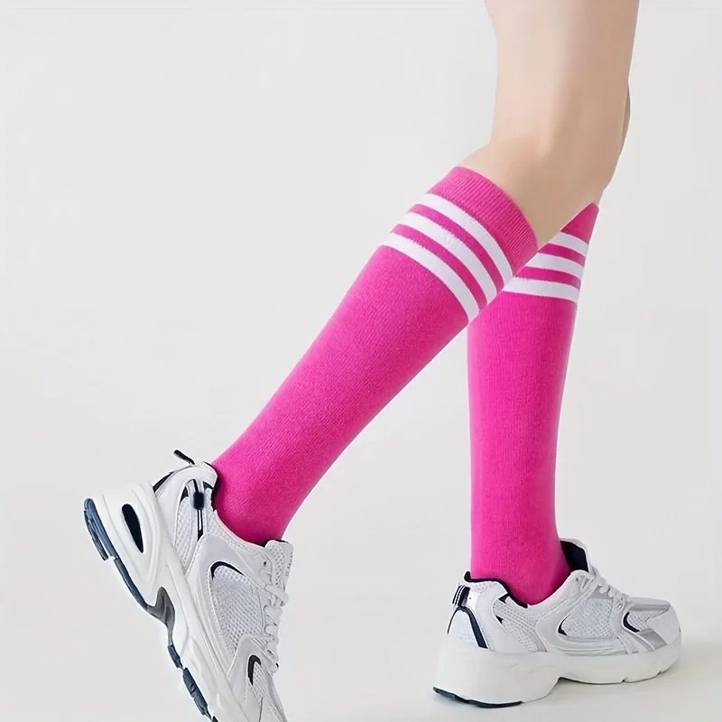 2 pairs of women's calf socks three bar middle socks striped socks knee socks sports women's socks solid color three bar stockin