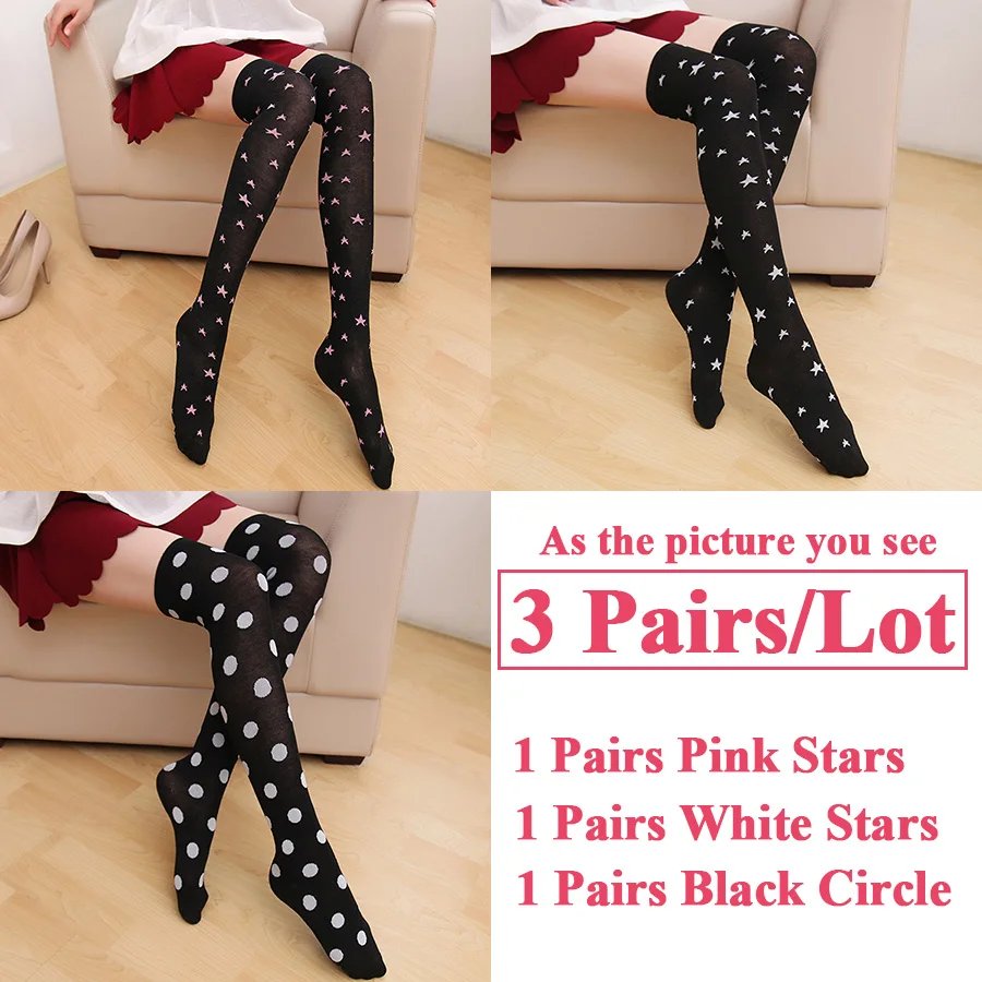 3 Pairs/Lot Women Stockings Socks Colorful Stripes Over Knee Cotton Sexy Slim Cosplay Show Ladies Girls Christmas Halloween Gift