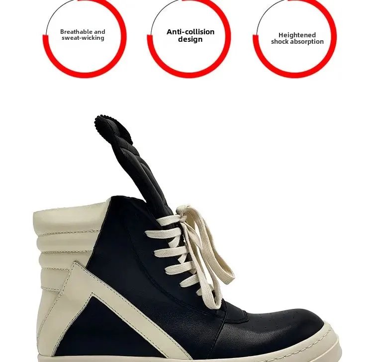 Brand Men Shoe Casual High Top Quality Women Sneaker Black Ankle Boot Geobasket Leather Owen Fashion Thick-sole Flat Zip Shoe