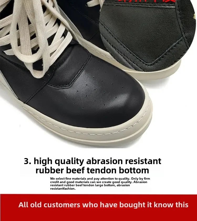 Brand Men Shoe Casual High Top Quality Women Sneaker Black Ankle Boot Geobasket Leather Owen Fashion Thick-sole Flat Zip Shoe