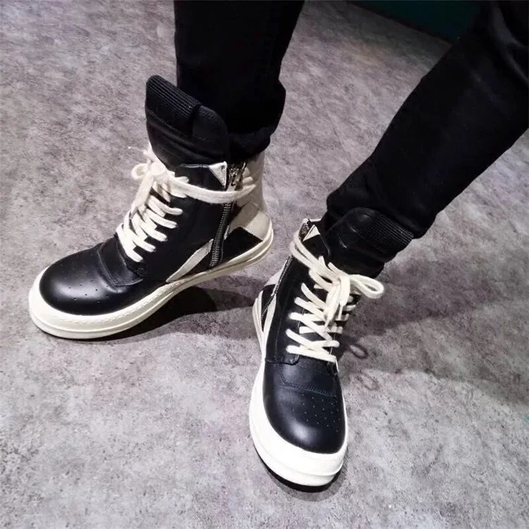 Brand Men Shoe Casual High Top Quality Women Sneaker Black Ankle Boot Geobasket Leather Owen Fashion Thick-sole Flat Zip Shoe Brand Men Shoe Casual High Top Quality Women Sneaker Black Ankle Boot Geobasket Leather Owen Fashion Thick-sole Flat Zip Shoe