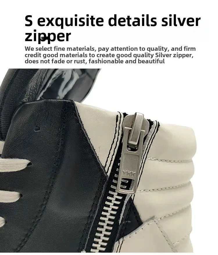 Brand Men Shoe Casual High Top Quality Women Sneaker Black Ankle Boot Geobasket Leather Owen Fashion Thick-sole Flat Zip Shoe