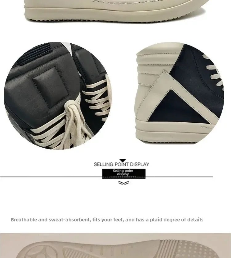 Brand Men Shoe Casual High Top Quality Women Sneaker Black Ankle Boot Geobasket Leather Owen Fashion Thick-sole Flat Zip Shoe