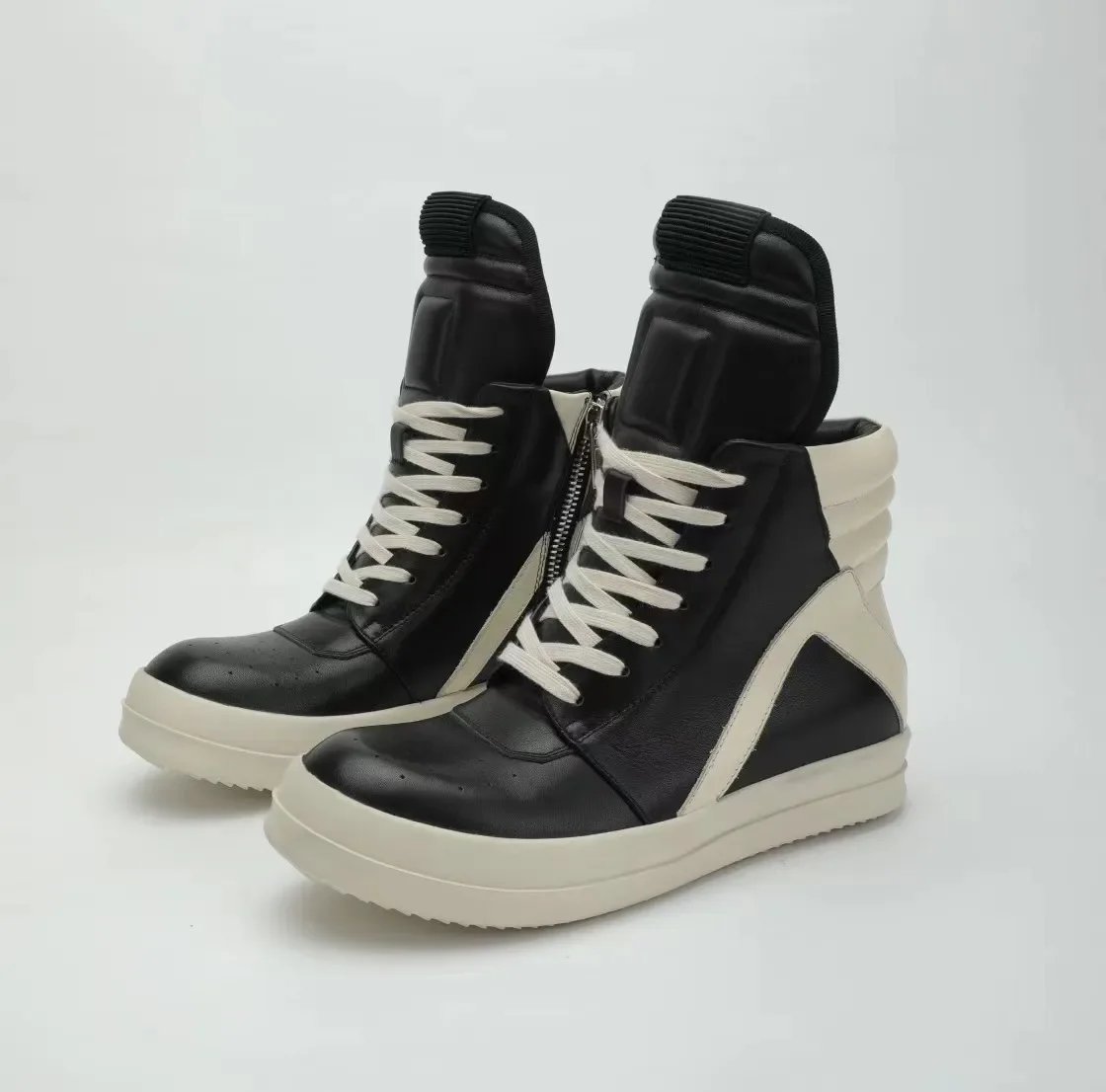 Brand Men Shoe Casual High Top Quality Women Sneaker Black Ankle Boot Geobasket Leather Owen Fashion Thick-sole Flat Zip Shoe