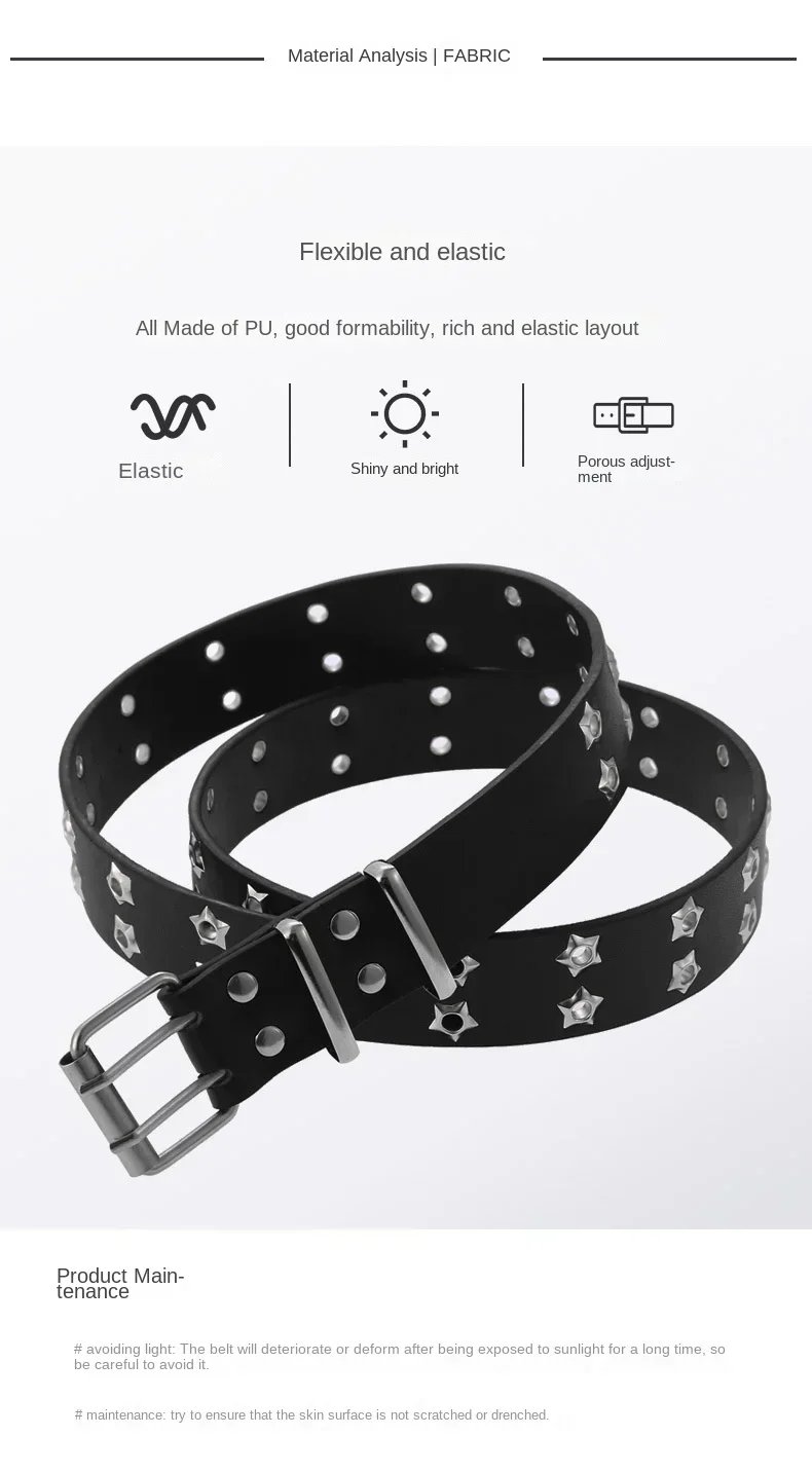 1 PC Star Eye Rivet Belt Goth Style Double Pin Buckle Men Woman Fashion Casual Punk Style Pu Leather Waistband for Jeans Young