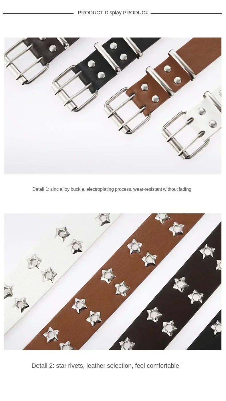 1 PC Star Eye Rivet Belt Goth Style Double Pin Buckle Men Woman Fashion Casual Punk Style Pu Leather Waistband for Jeans Young