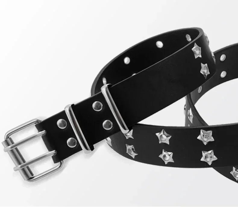 1 PC Star Eye Rivet Belt Goth Style Double Pin Buckle Men Woman Fashion Casual Punk Style Pu Leather Waistband for Jeans Young