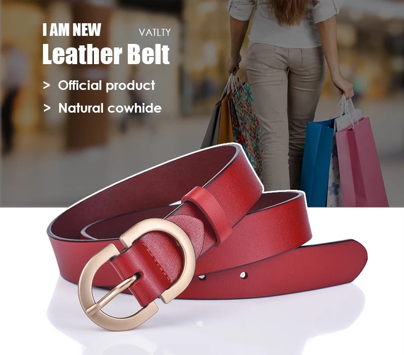 VATLTY Official Authentic Woman Leather Belt Golden Alloy Buckle Natural Cowhide Ladies Jeans Belt Trousers Belt Female ZK105