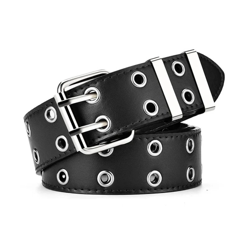 Women's Belt  Large size Double Hole Men Belt Punk Hip Hop Rock Style Subculture Y2K Belt Punch Free Belt for Men and Women