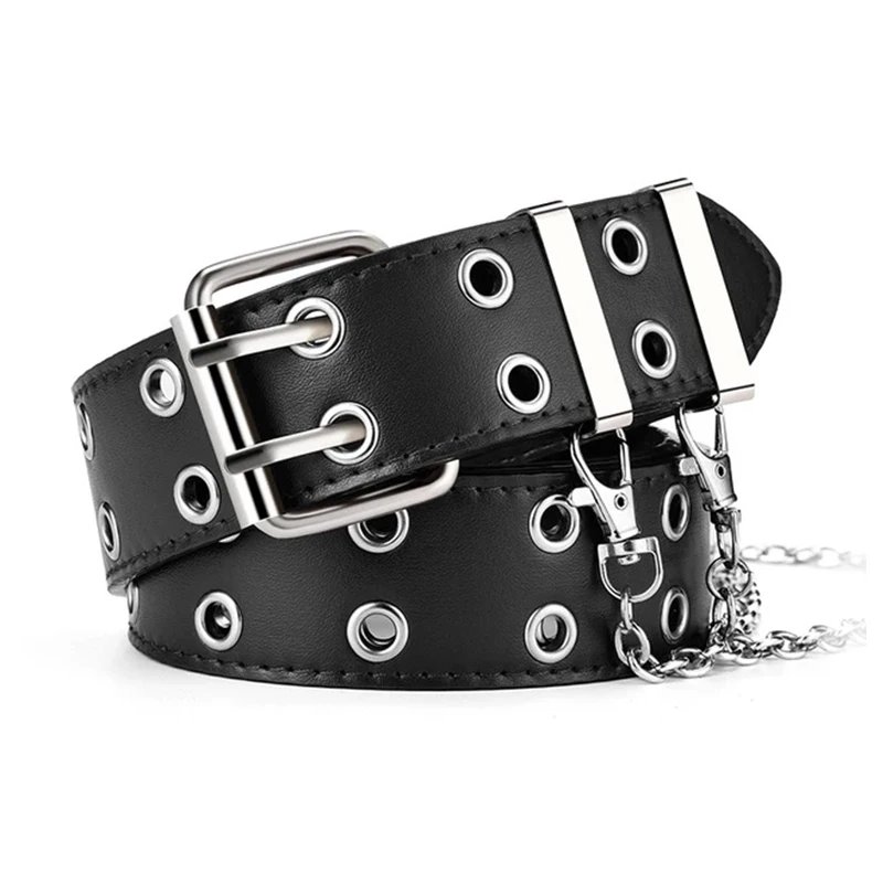 Women's Belt  Large size Double Hole Men Belt Punk Hip Hop Rock Style Subculture Y2K Belt Punch Free Belt for Men and Women
