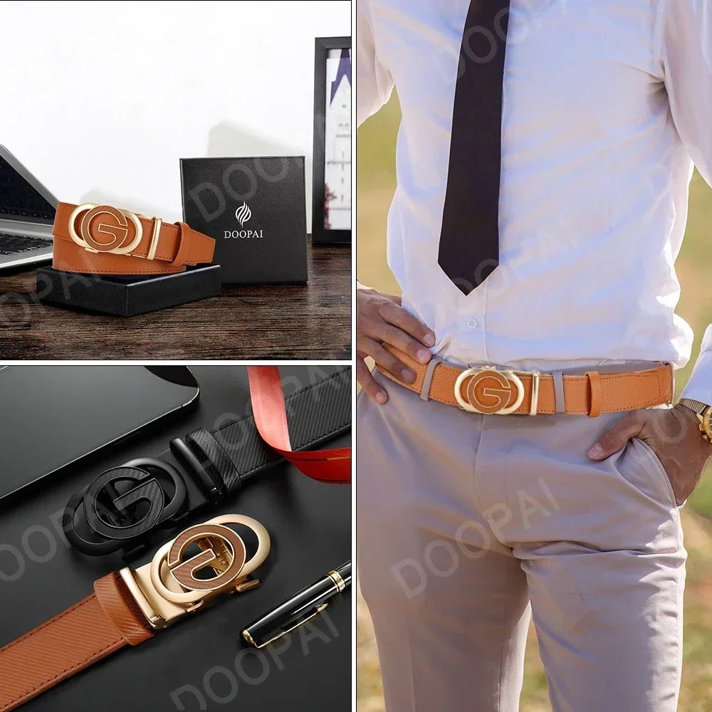 Men Belt Genuine Leather Automatic Buckle Famous Brand Belt for Men's High Quality Buckle Work Business Black Cowskin Business