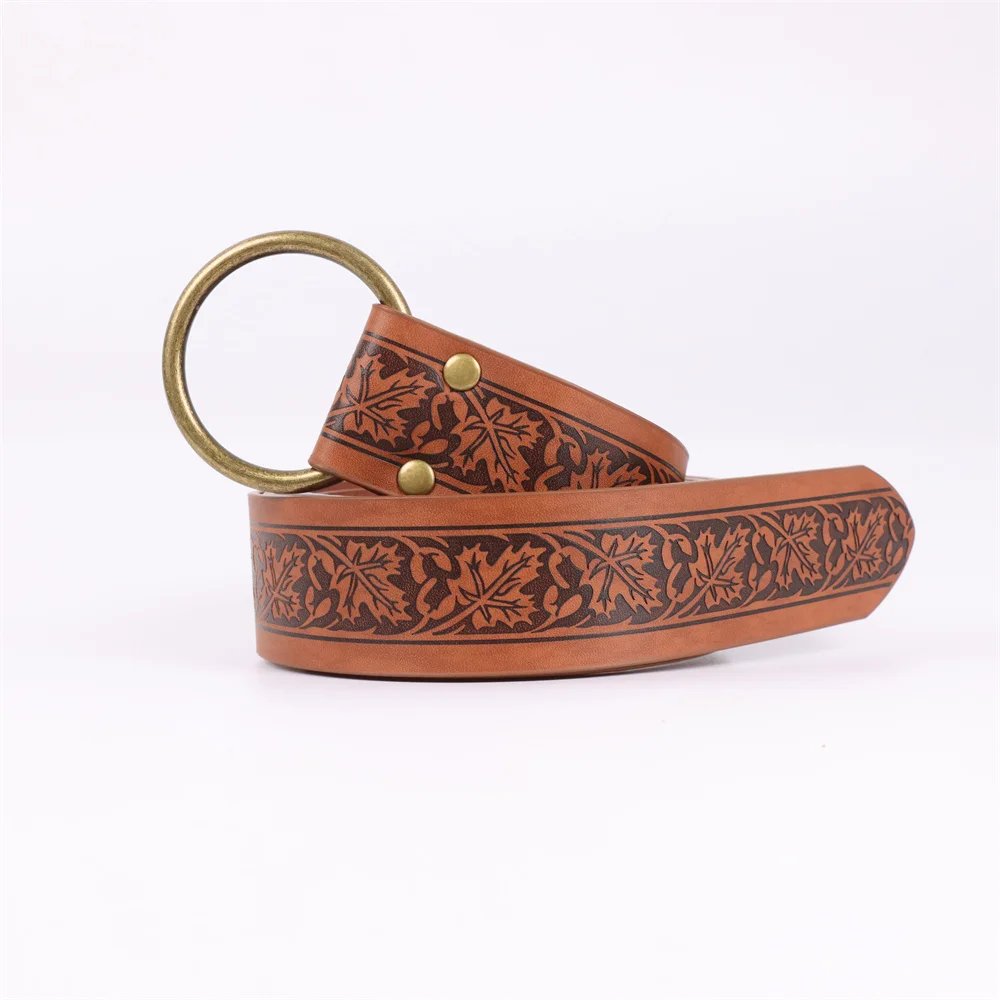 6PCS Medieval belt cosplay elf leaf embossed retro leather belt with potion glass magic bottle Viking knight Halloween belt