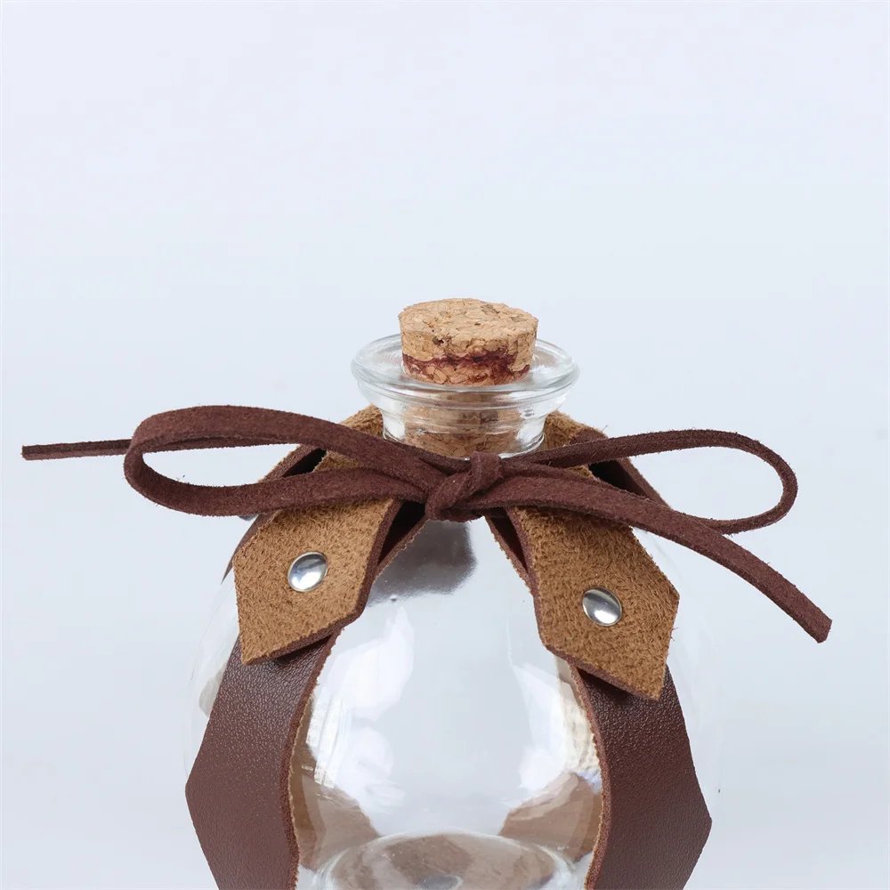 6PCS Medieval belt cosplay elf leaf embossed retro leather belt with potion glass magic bottle Viking knight Halloween belt