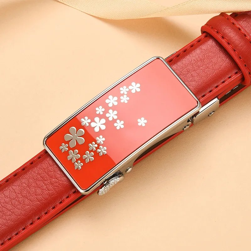 2025 New Red Automatic Buckle Belt Women's Fashion Belts White Black Cinturon Female Waistband 90cm-120cm