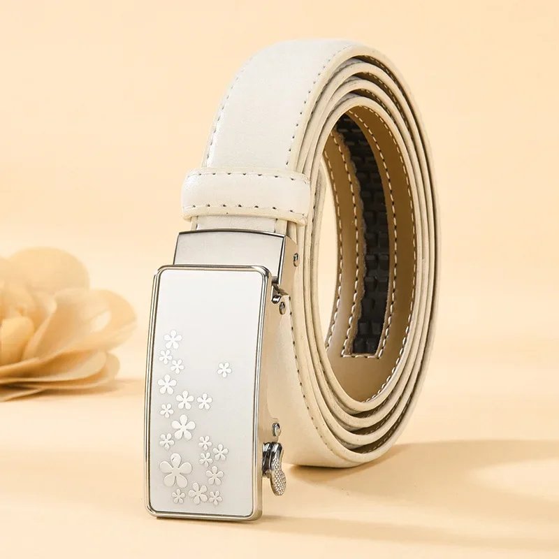 2025 New Red Automatic Buckle Belt Women's Fashion Belts White Black Cinturon Female Waistband 90cm-120cm