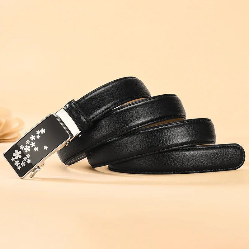 2025 New Red Automatic Buckle Belt Women's Fashion Belts White Black Cinturon Female Waistband 90cm-120cm