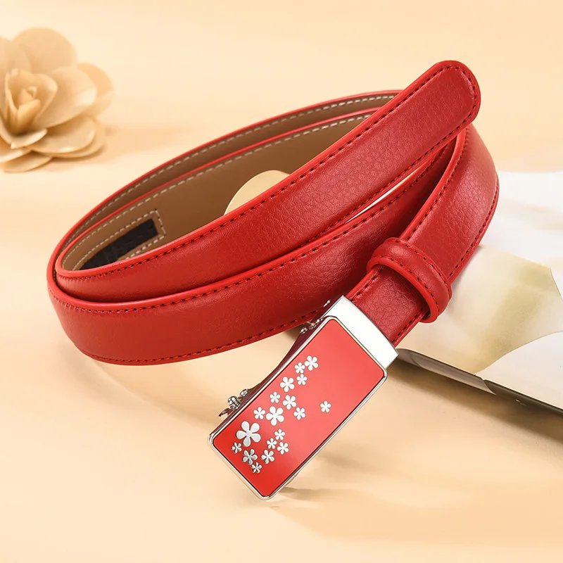 2025 New Red Automatic Buckle Belt Women's Fashion Belts White Black Cinturon Female Waistband 90cm-120cm