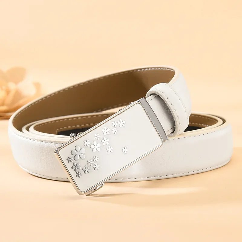2025 New Red Automatic Buckle Belt Women's Fashion Belts White Black Cinturon Female Waistband 90cm-120cm