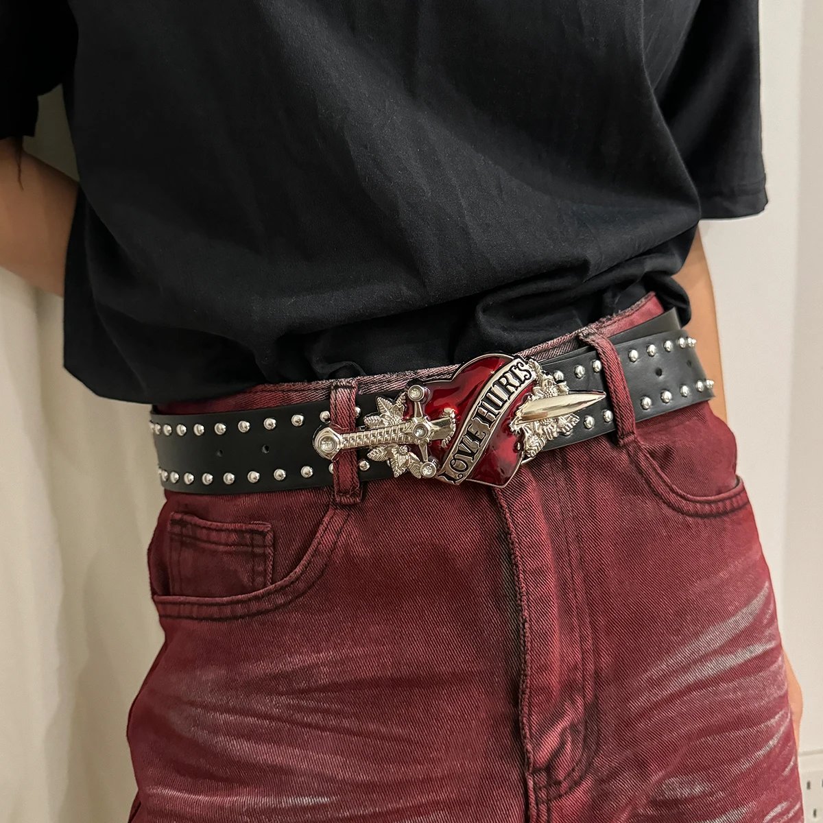 Unisex Jeans Belt sword red heart Goth Y2k Fashion Belts For Women High Quality Luxury Brand Rivet Punk Accessory Men Waistband Unisex Jeans Belt sword red heart Goth Y2k Fashion Belts For Women High Quality Luxury Brand Rivet Punk Accessory Men Waistband