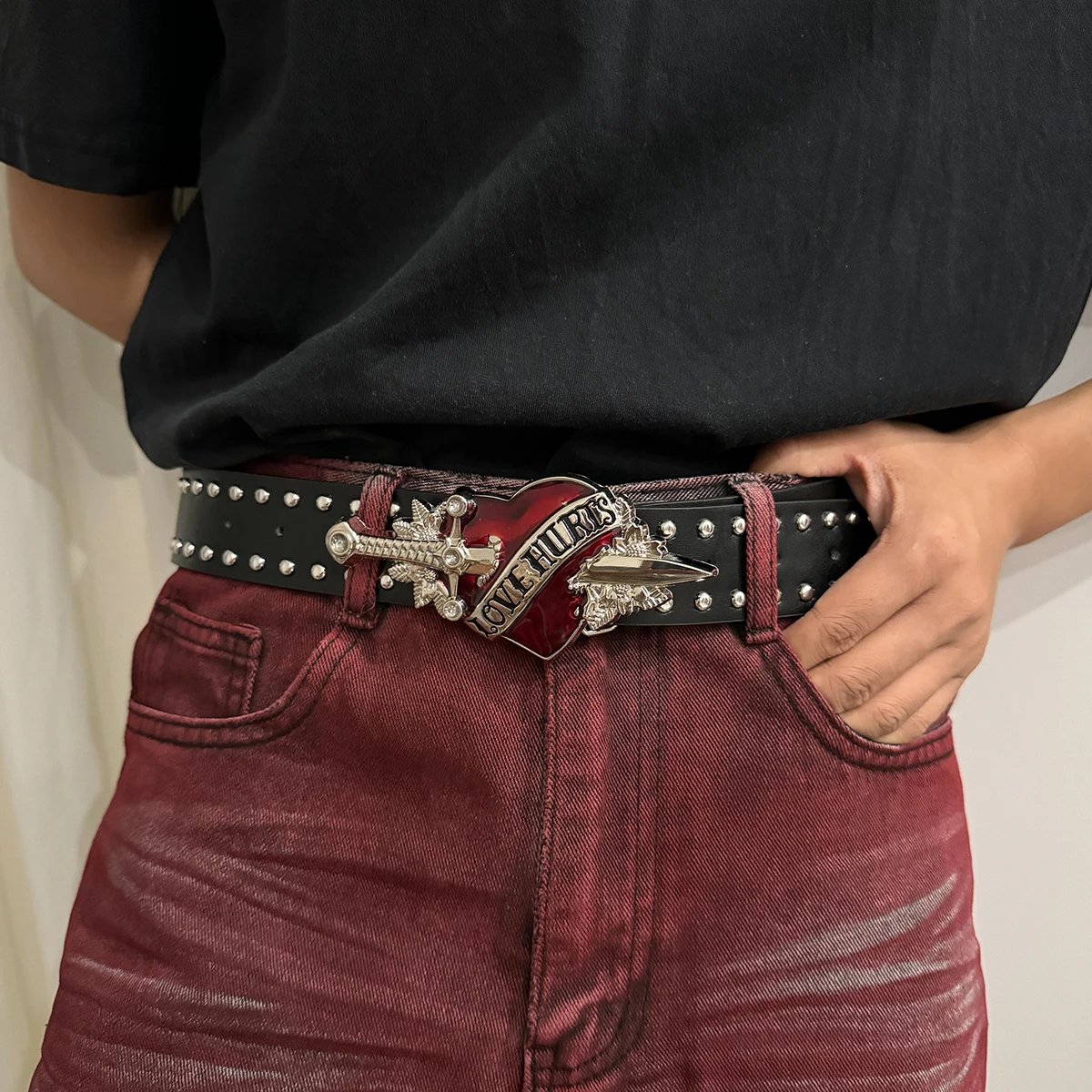 Unisex Jeans Belt sword red heart Goth Y2k Fashion Belts For Women High Quality Luxury Brand Rivet Punk Accessory Men Waistband Unisex Jeans Belt sword red heart Goth Y2k Fashion Belts For Women High Quality Luxury Brand Rivet Punk Accessory Men Waistband