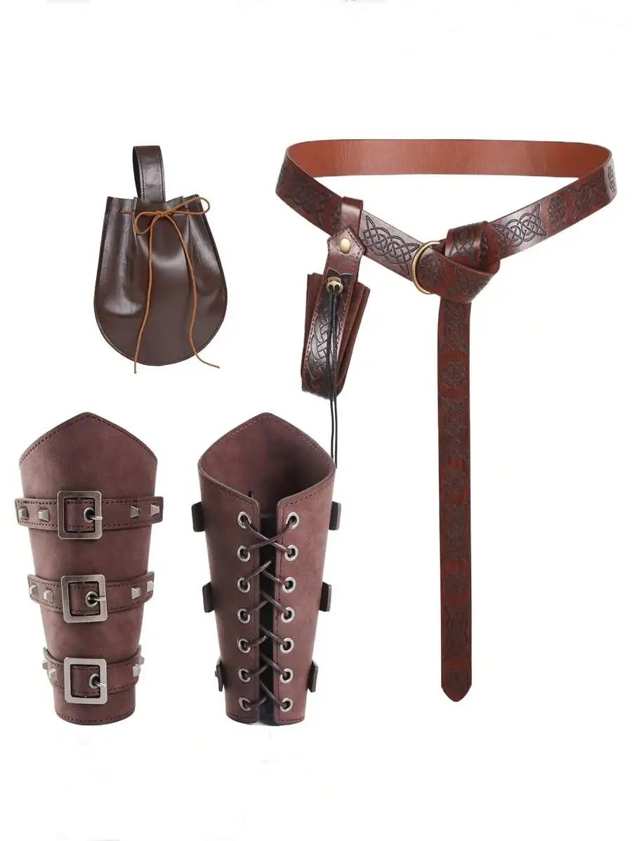 5-pack Medieval Retro Renaissance Knight Belt Wrist Guards And Arm Guards Cosplay Halloween Costume Accessories Set for LARP