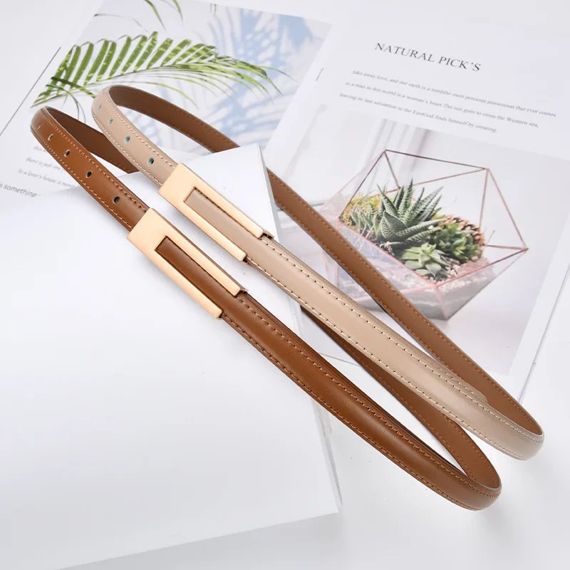 Simple Women Genuine Leather Belt Vintage Female Thin Waistband Gold Metal Buckle Dress Coat Jeans Decor Waist belts Simple Women Genuine Leather Belt Vintage Female Thin Waistband Gold Metal Buckle Dress Coat Jeans Decor Waist belts