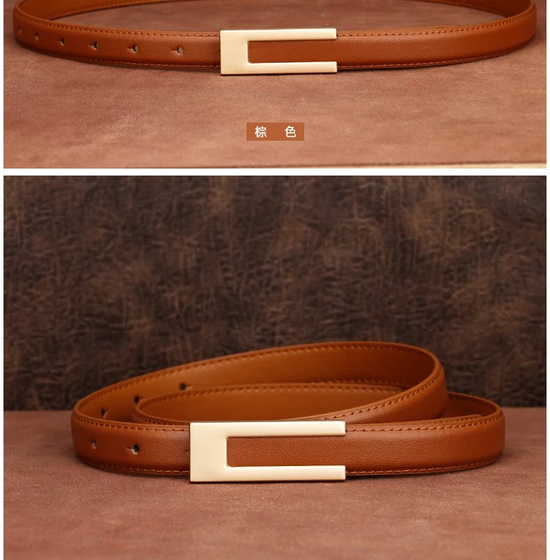 Simple Women Genuine Leather Belt Vintage Female Thin Waistband Gold Metal Buckle Dress Coat Jeans Decor Waist belts