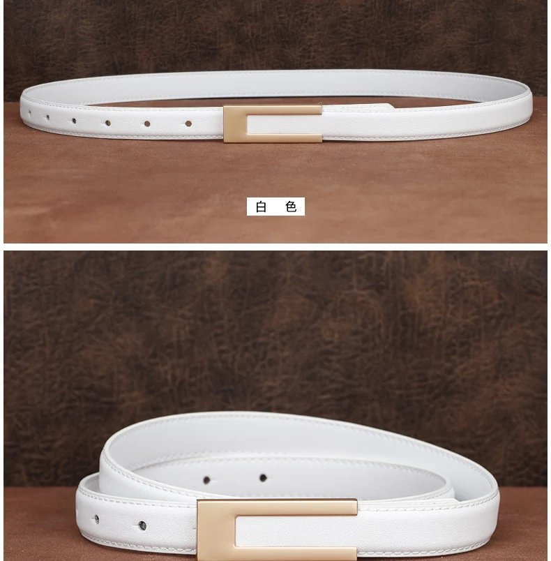 Simple Women Genuine Leather Belt Vintage Female Thin Waistband Gold Metal Buckle Dress Coat Jeans Decor Waist belts
